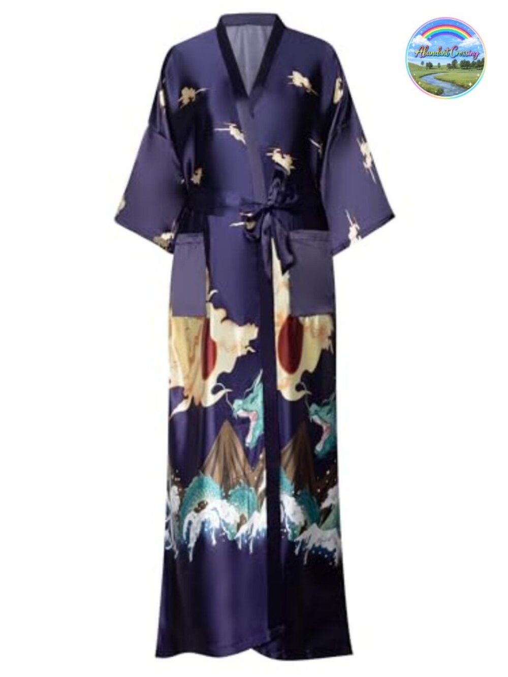 Plus Size Satin Kimono Robe Long Floral Silky Loungewear Dressing Gown